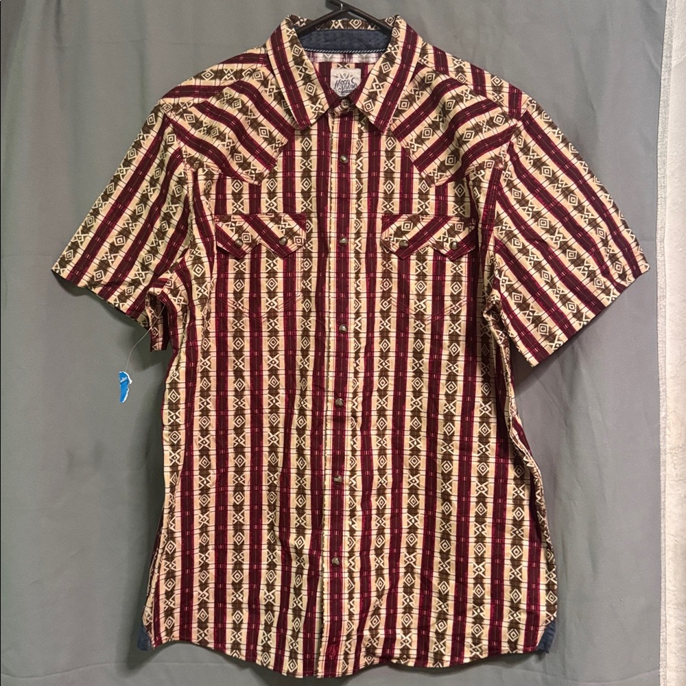 Moonshine Spirit Men’s Brown/Red Striped Snap On Shirt
